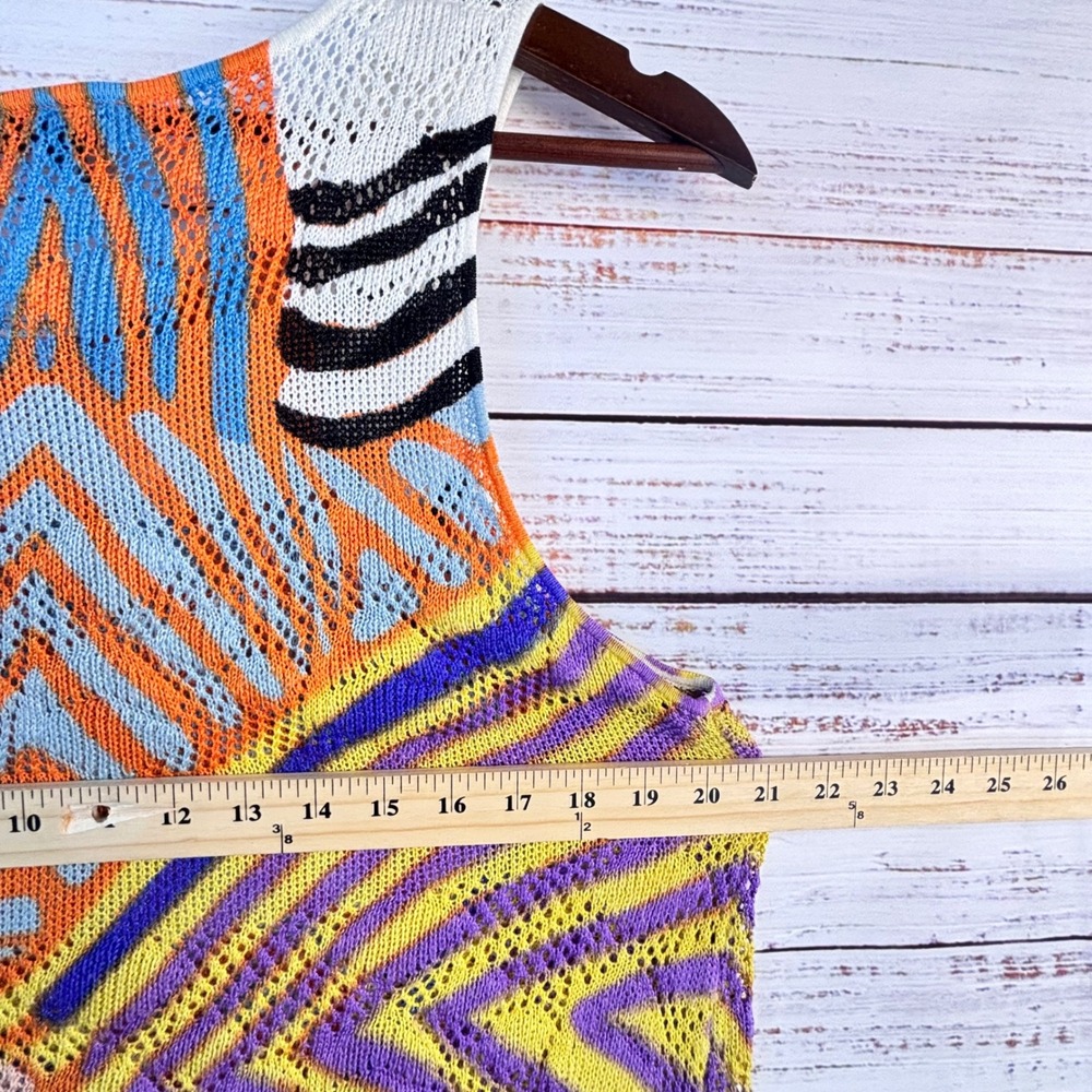Artsy Pointelle XL Bright Geometric Animal Print Asymmetrical Knit Tunic Top - Picture 4 of 12